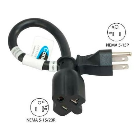 Conntek Plug Adapter, Pigtail, 5-15/20R, 5-15P, 1 ft., Black P515520